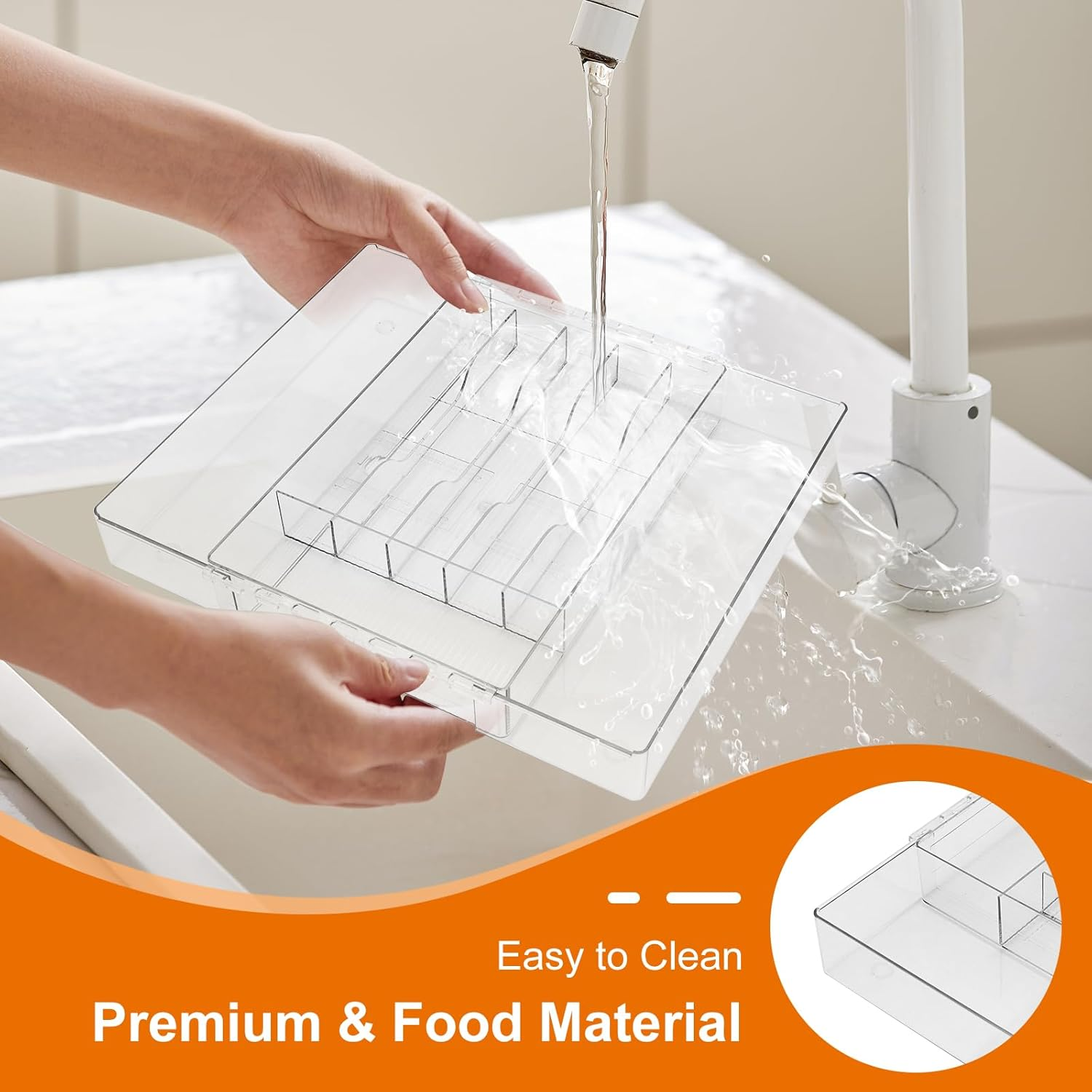 Cutlery Drawer Organiser,8 Divider Expandable Kitchen Drawer Organiser,Plastic Kitchen Organiser Storage for Spoon Fork Knife (Middle)