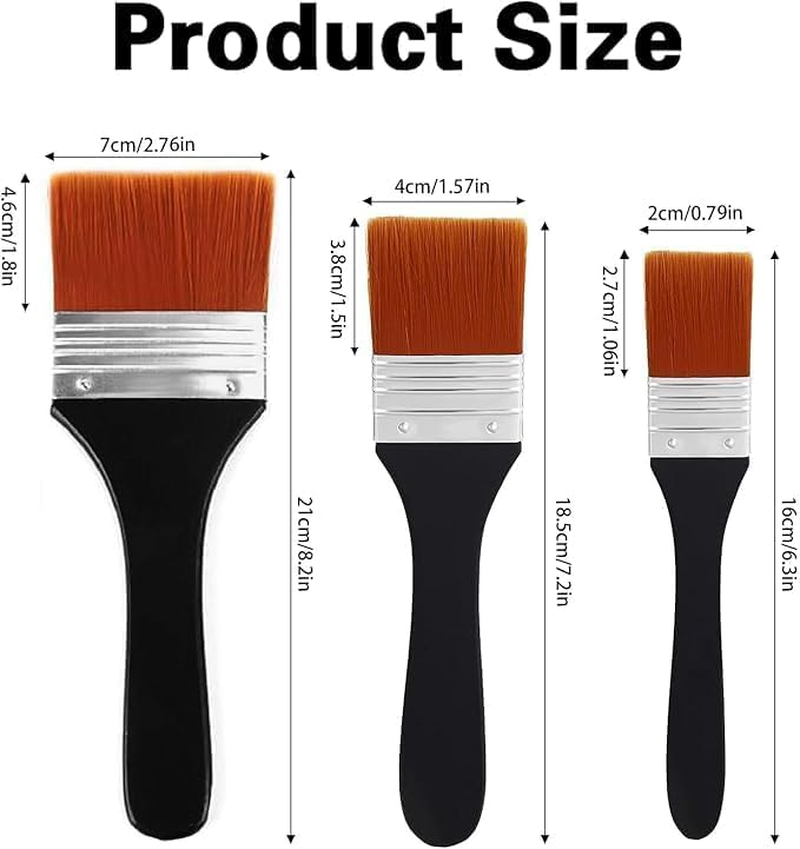 Large Flat Paint Brush Set, 3 Pieces Wide Flat Acrylic Paint Brushes Set, Nylon Bristles Brush for Acrylic, Oil and Watercolor Painting Brushes image number 3