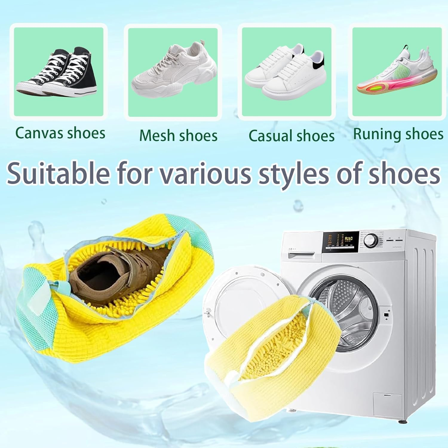 Washing Machine Shoe Bag (2-Pack) - Reusable Laundry Mesh Bag with Zipper, Prevents Deformation & Tangling for Sneakers/Running Shoes, Thickened Protective Wash Bag for Home Use image number 1