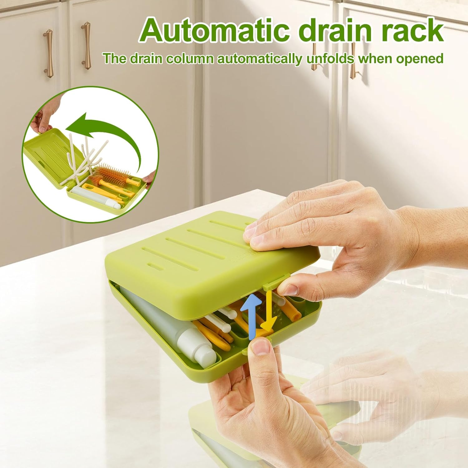 Baby Bottle Brush Kit - Stable Bottle Cleaning Kit Easy to Use Baby Bottle Cleaning Tool Portable Traveling Bottle Cleaner Kit Versatile Baby Bottle Cleaner Brush Set for Babies (Green)