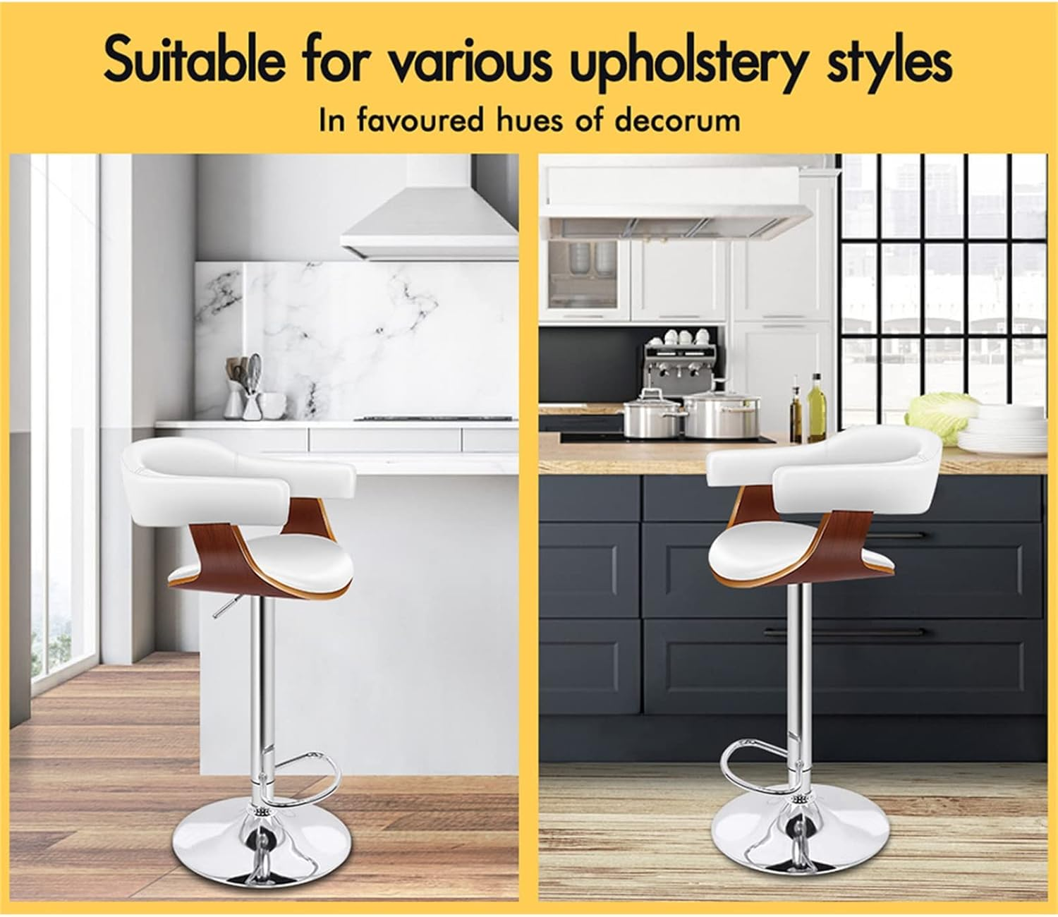 ALFORDSON Bar Stool Adjustable Kitchen Barstool Joan Swivel Counter Dining Chair in 61-82Cm Seat Height with Anti-Slip Floor Protector Barstool Furniture for Home Bar Countertop (White) image number 1