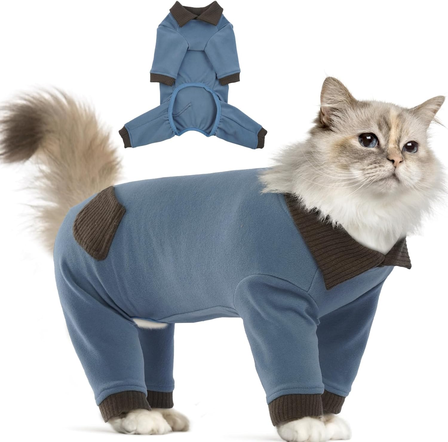 Lelepet Sticky Cat Clothes, Prevent Hair Loss Cat Pajamas, Professional Post-Surgery Onesie for Male & Female Cats, Anti-Shedding Shirt Outfit, Soft Sweaters for Cats, Blue M
