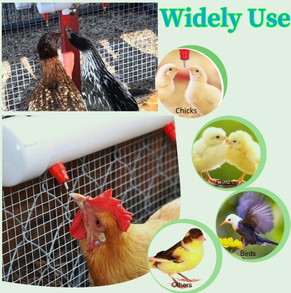 10 Pack Chicken Waterer Nipples & PVC Tee Fittings for 1/2" PVC Piping,Horizontal Poultry Nipples & Tees,Diy Chicken Watering System, Automatic Poulrty Drinking for Chicken,Geese,Rabbits,Ducks,Quail