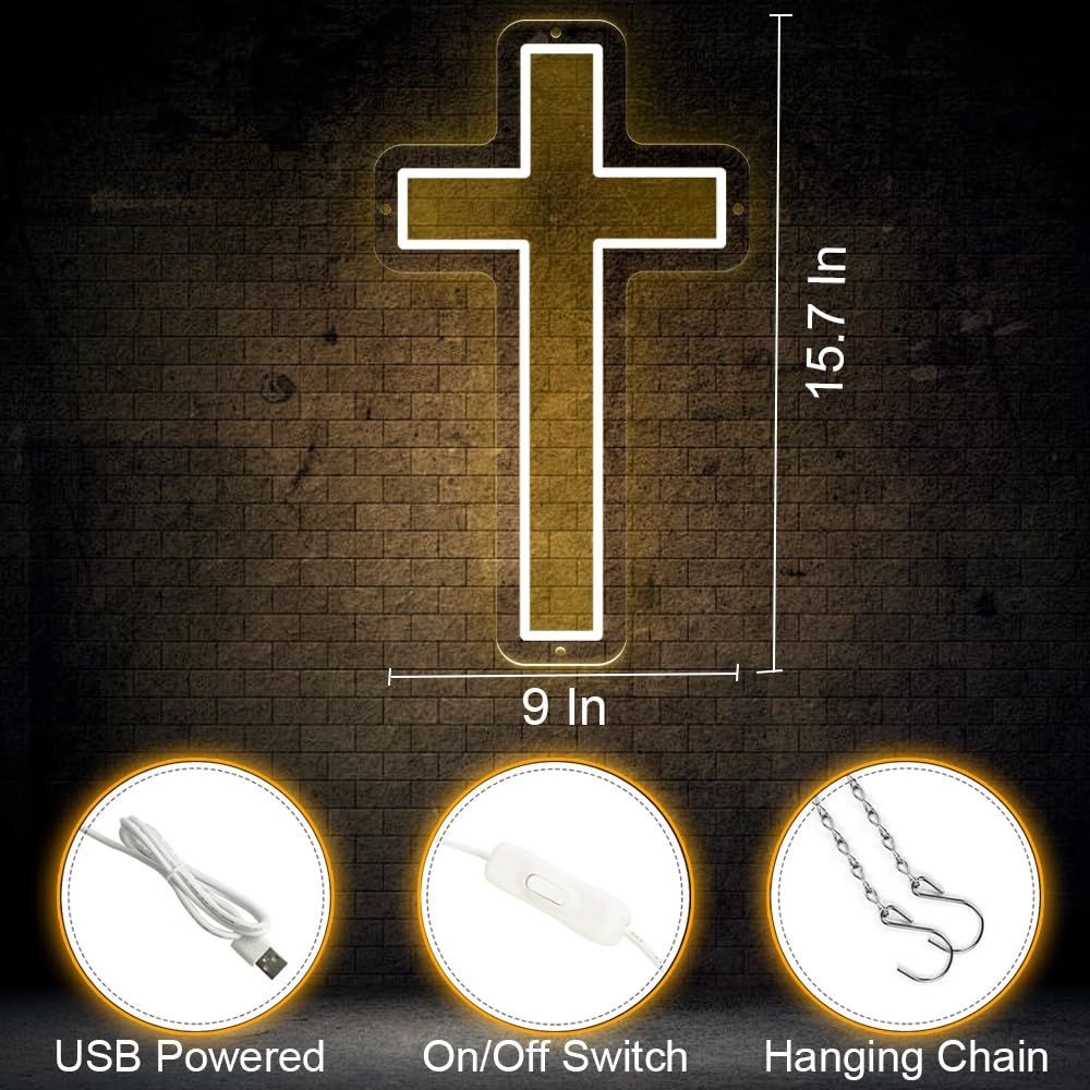Cross Neon Sign, Jesus Cross Led Neon Light for Wall Decor Home Bedroom USB Powered Light-Upside down Cross Lights for Easter Christmas Wedding Decor image number 2