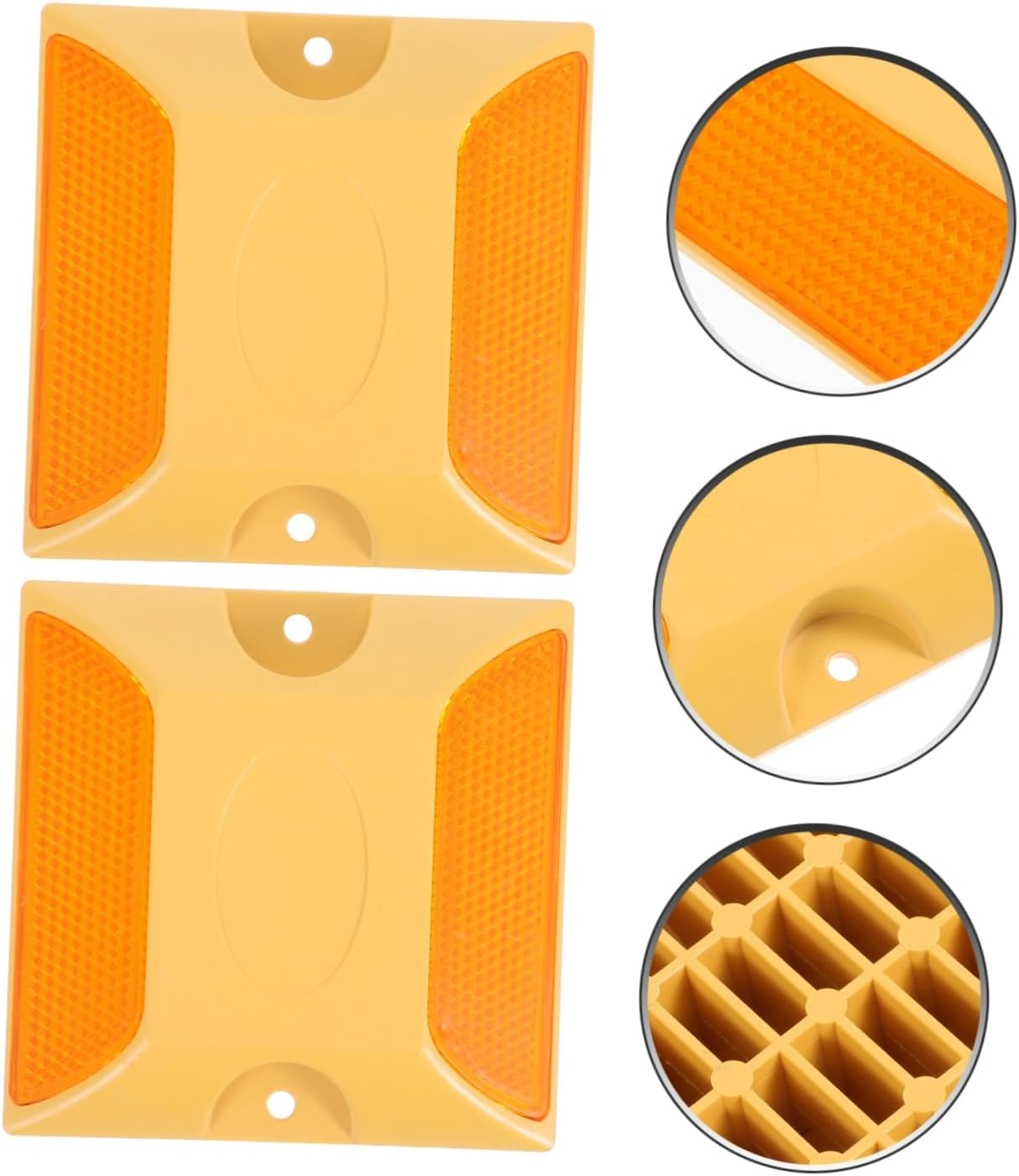 4 Pcs Yellow Dual-Sided Reflective Road Studs Abs Raised Pavement Markers for Driveway Entrance Night Visibility Car Safety Markers Outdoor Highway Reflectors image number 1