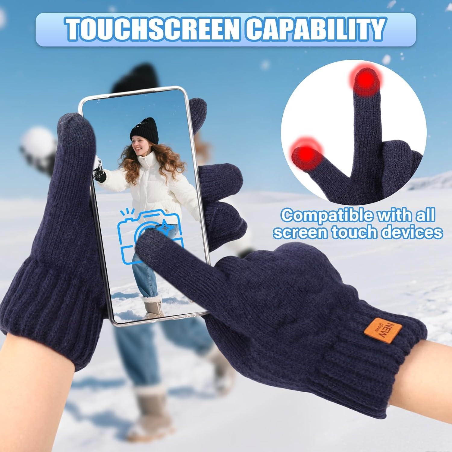 Women'S Warm Plush Winter Touchscreen Gloves - Fleece Lined, 9Cm Elastic Cuff, 23.5Cm Long, Stylish Cold-Weather Gloves for Ladies