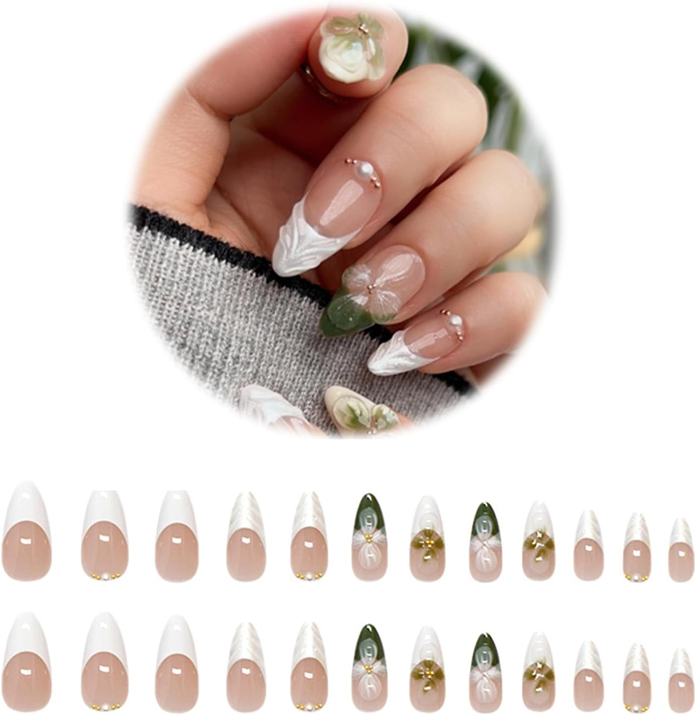 JOWILIN Press on Nails Set, 24 Pcs French Tip Fake Nails with Ultra-Adhesive Jelly Glue and Nails Kit, Long-Lasting over Two Week, Exquisite Reusable False Nails for Women, Girls (White Shell)