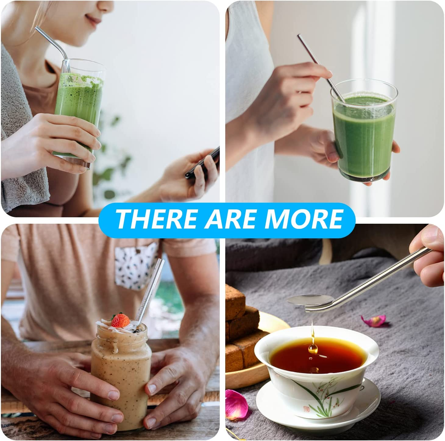 TORMEN Metal Straws Reusable Stainless Steel Drinking Straws Fit All Size Tumblers with 2 Cleaning Brushes (Stainless Steel Straw Bend*6+White Brush*2 image number 2