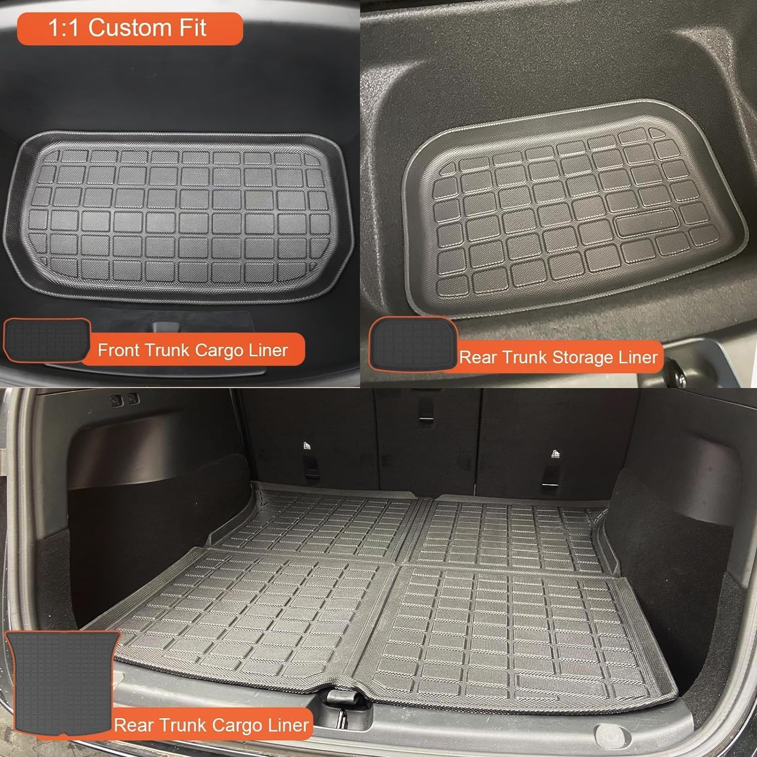 VINBY Floor Mats for Model Y 2020-2024 Custom Fit All Weather TPE Automotive Interior Cargo Liners Trunk Accessories (5-Seat) 6 Pcs Set image number 4