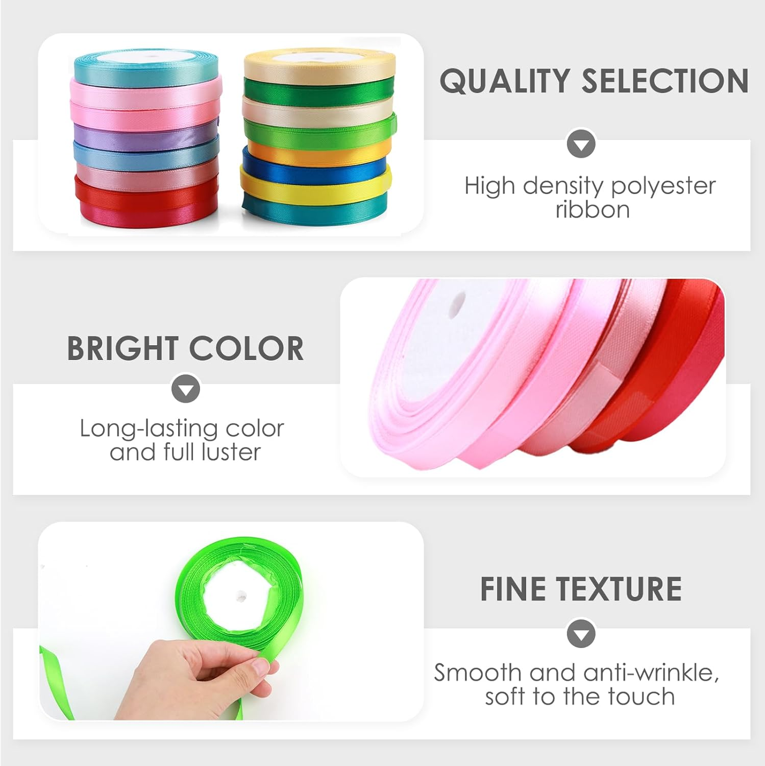 16 Colors Satin Ribbon Rolls - 1Cm Wide, 22M Each, Single-Sided Polyester Fabric, Ideal for Bows, Crafts, Gifts, Party and Wedding Decorations, Smooth and Luxurious, Embellish with Silk Satin Ribbon image number 5