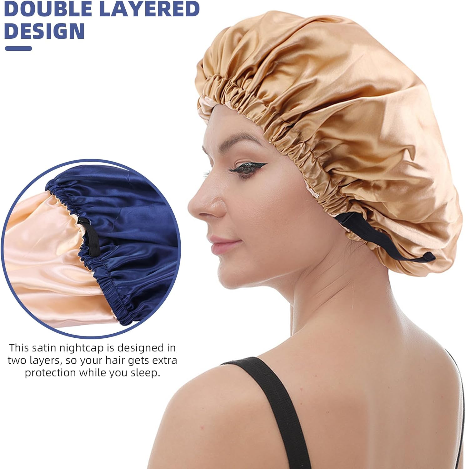 2PCS Silk Bonnet for Sleeping - Double Layer Satin Hair Wrap with Adjustable Elastic Band for Women (Dark Purple, One Size) - Dark Purple image number 6