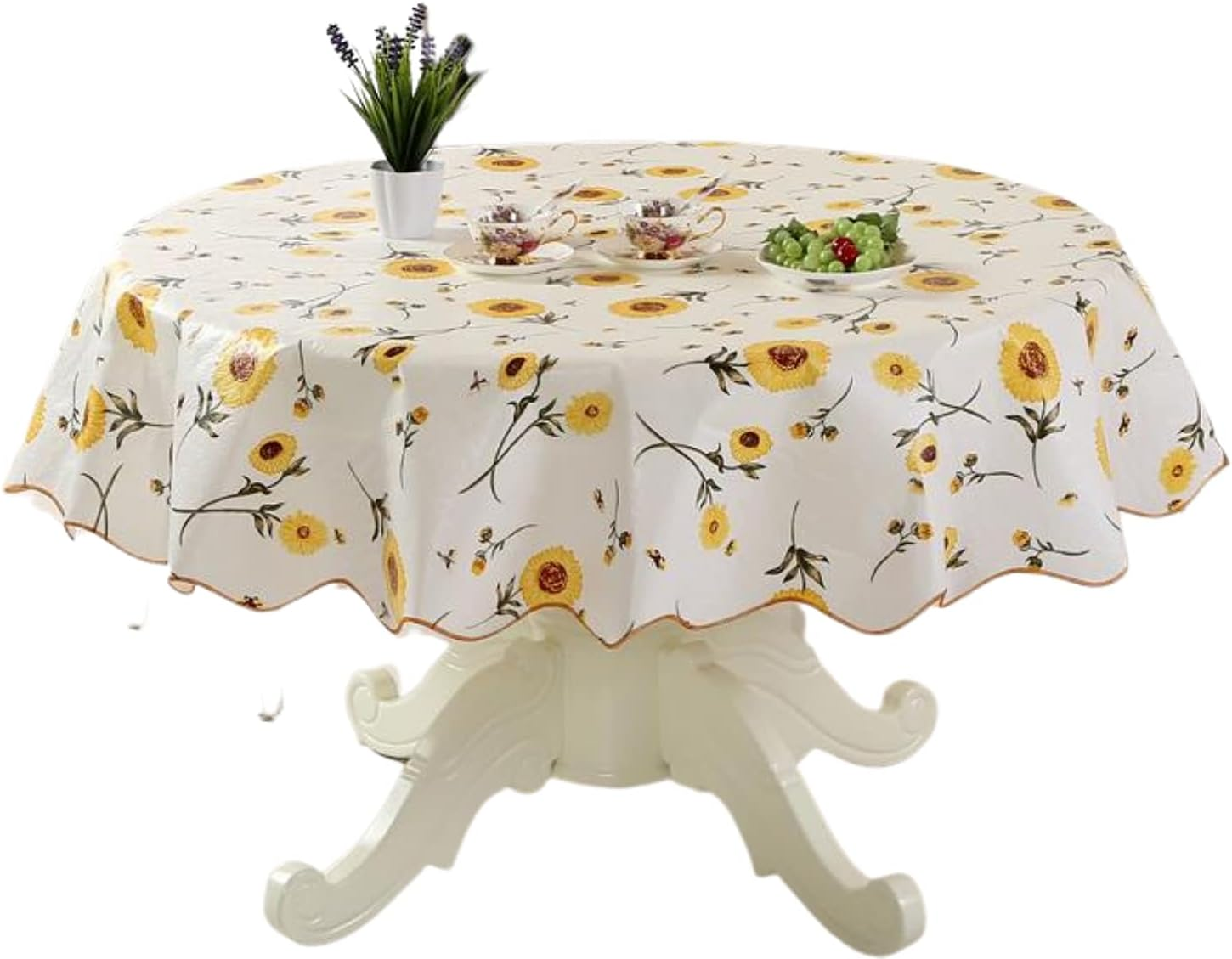 XUNQUCOM 150CM round Hotel Tablecloth Pure Color Restaurant Tablecloth Polyester Fabric Tablecloth Home Dinner Table Cloth,Washable Table Cover for Bridal Shower Wedding Party (Rose) image number 1