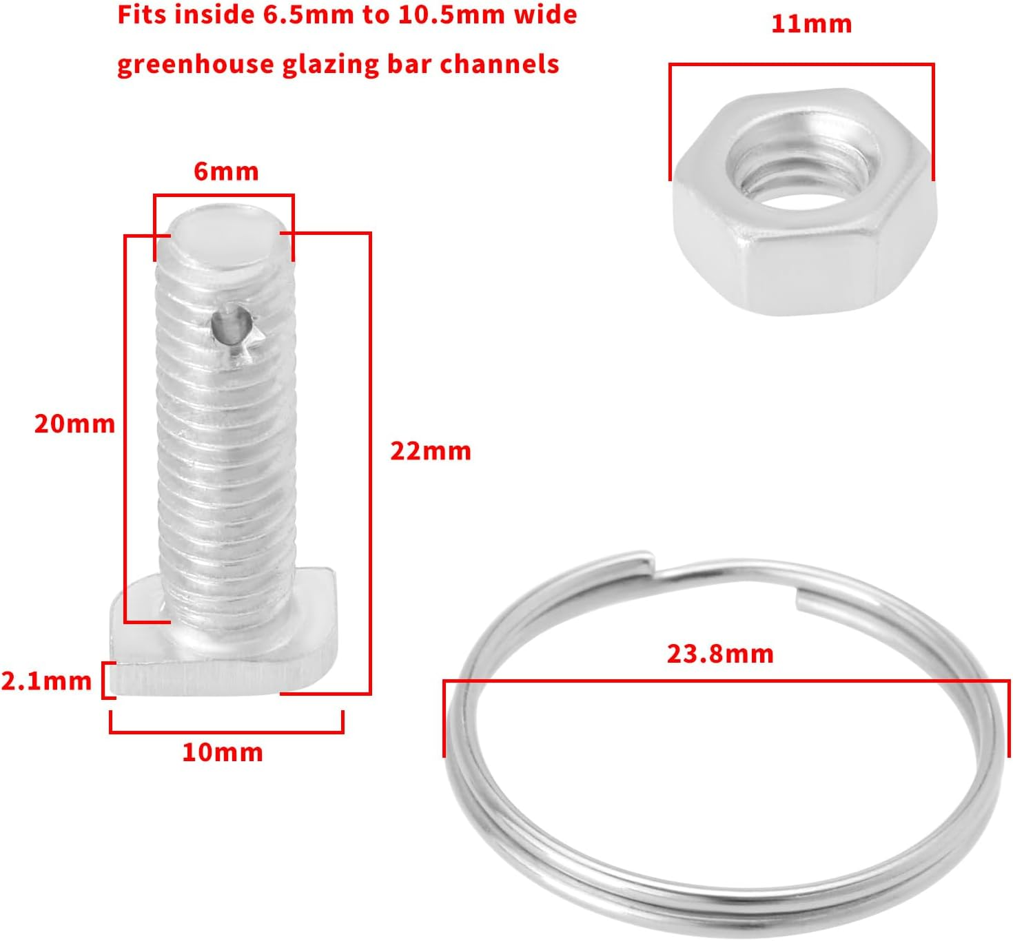 LT Easiyl 15PCS Greenhouse Bolts with Rings Suitable for Greenhouse Glass Rod Channels from 6.5Mm -10.5Mm Wide for Climbing Plants, Building Greenhouse 22X10Mm Silver image number 3