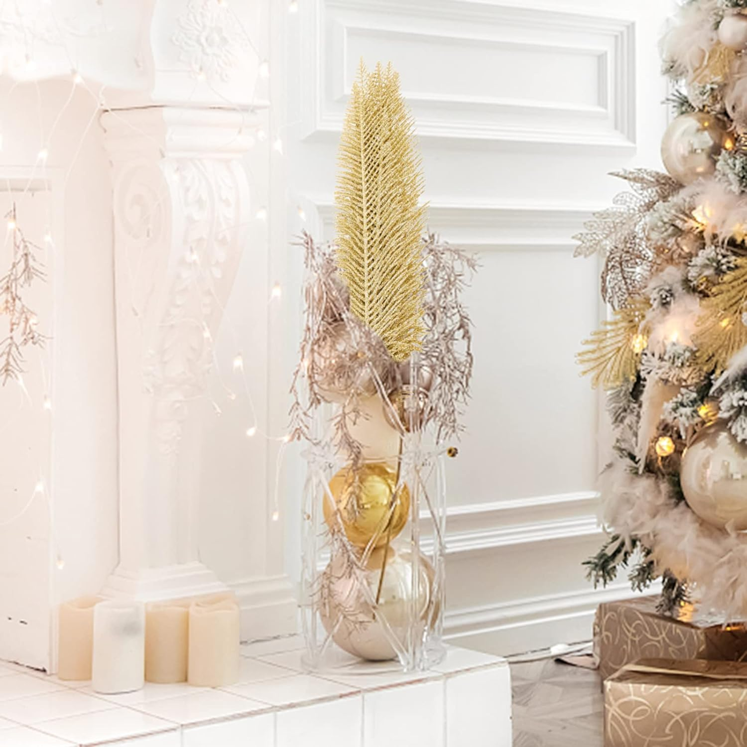 DECHOUS 10Pcs Glitter Leaves for Christmas Party Decoration Foil Artificial Leaves for Holiday Ornaments for Wreaths Garlands and Floral Arrangements image number 4