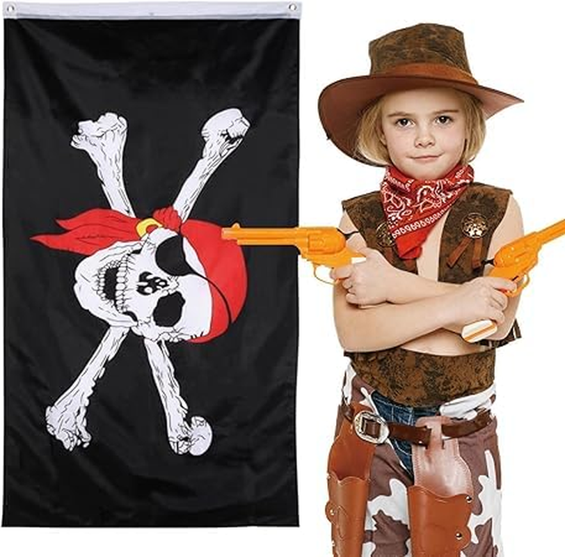 Jolly Roger Flag Pirate Skull Flag for Pirate Party Halloween Decoration Pirate Day, 3 by 5 Feet (Skull and Red Scarf, 2 Pieces) image number 5