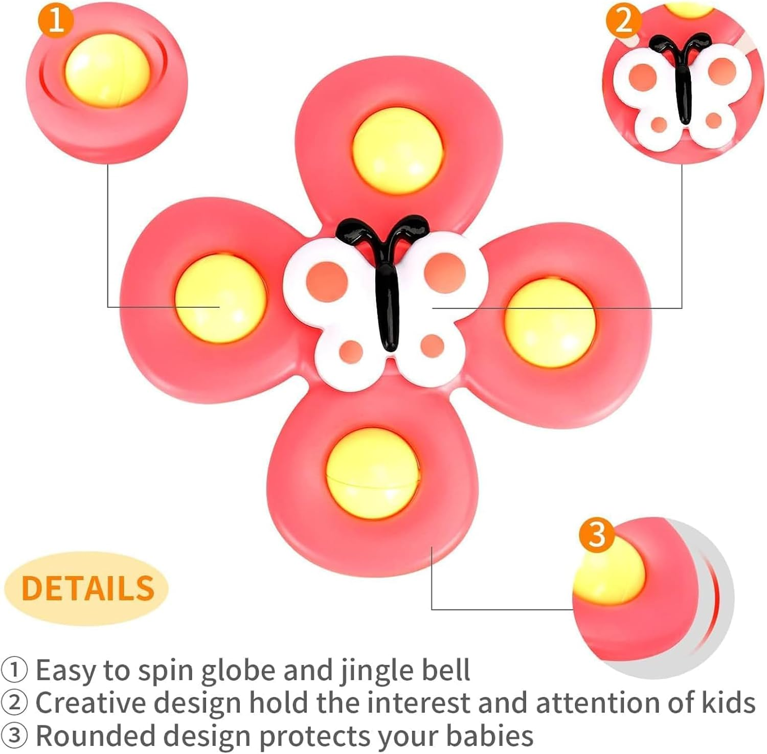 Tailtango Strong Suction Cup Spinner Toys, Baby Fidget Spinner Toy Sensory Bath Toys for Toddlers 1-3, Early Education Toy for Airplane Car Table Window Birthday Gift image number 5