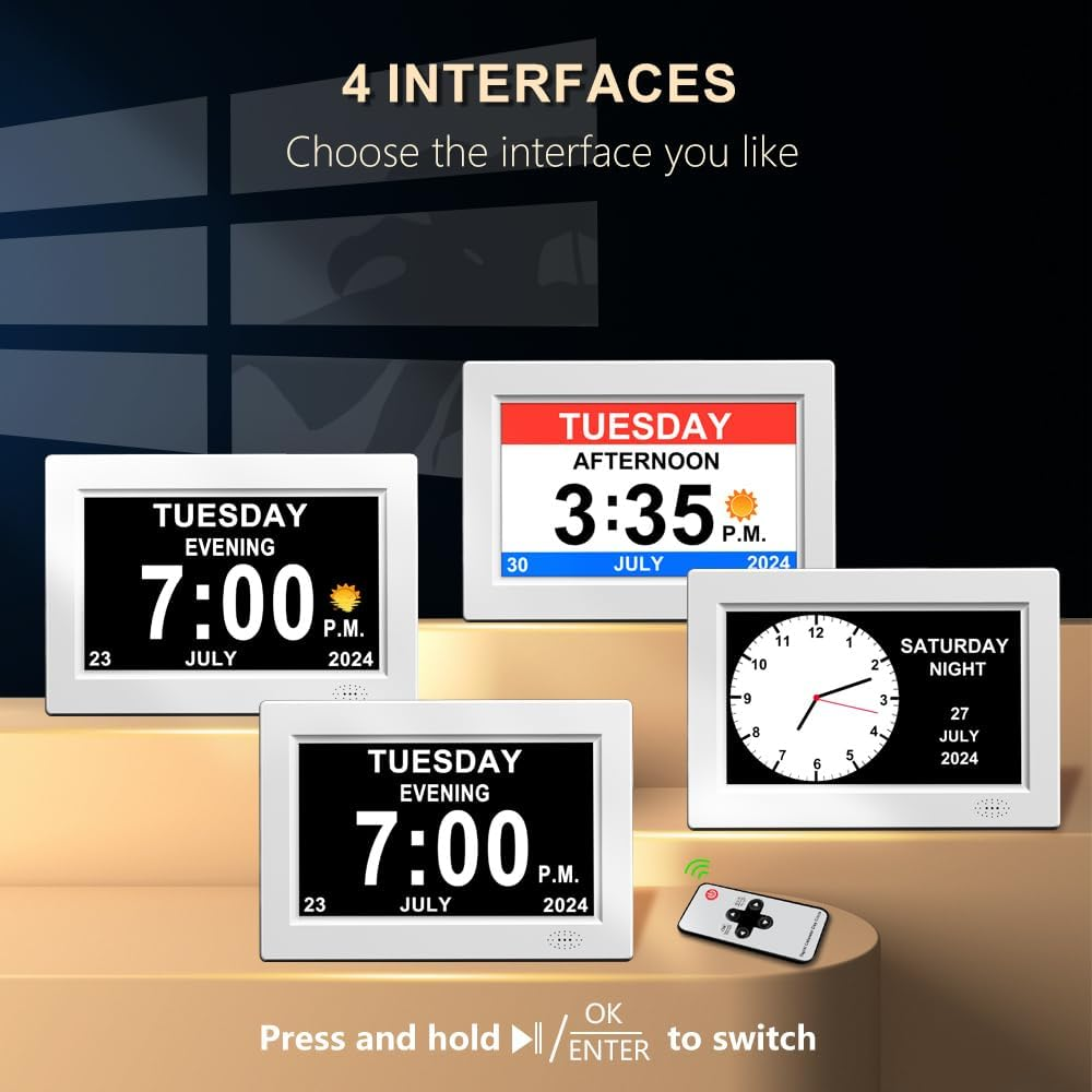 8 Inch Digital Alarm Clock with Date and Time for Elderly Extra Large Impaired Vision Calendar Clock Auto Dimmable Clock (8 Inch/White) image number 4