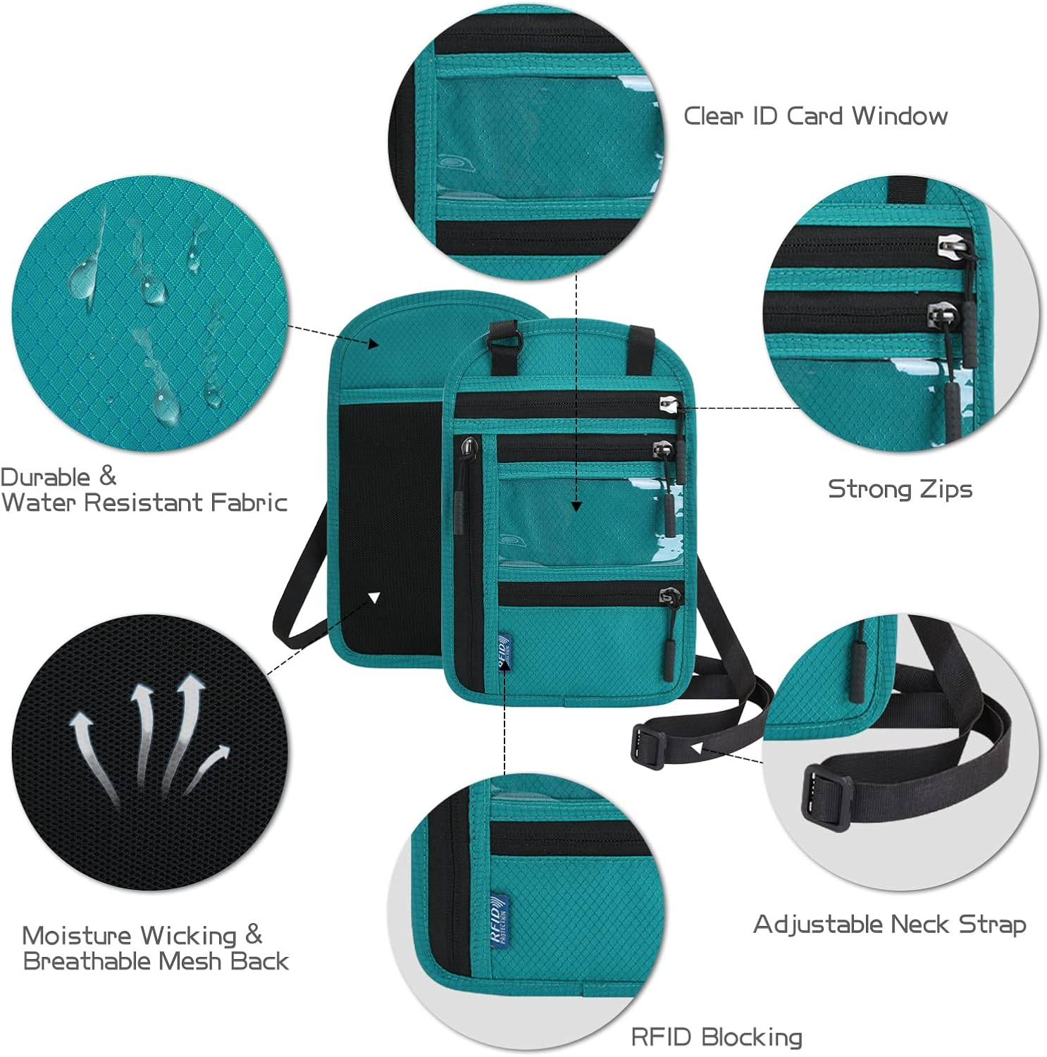 Surblue RFID Blocking Neck Wallet Travel Passport Holder Neck Pouch Vaccination Card Holder for Women and Men, Blue - Black image number 2