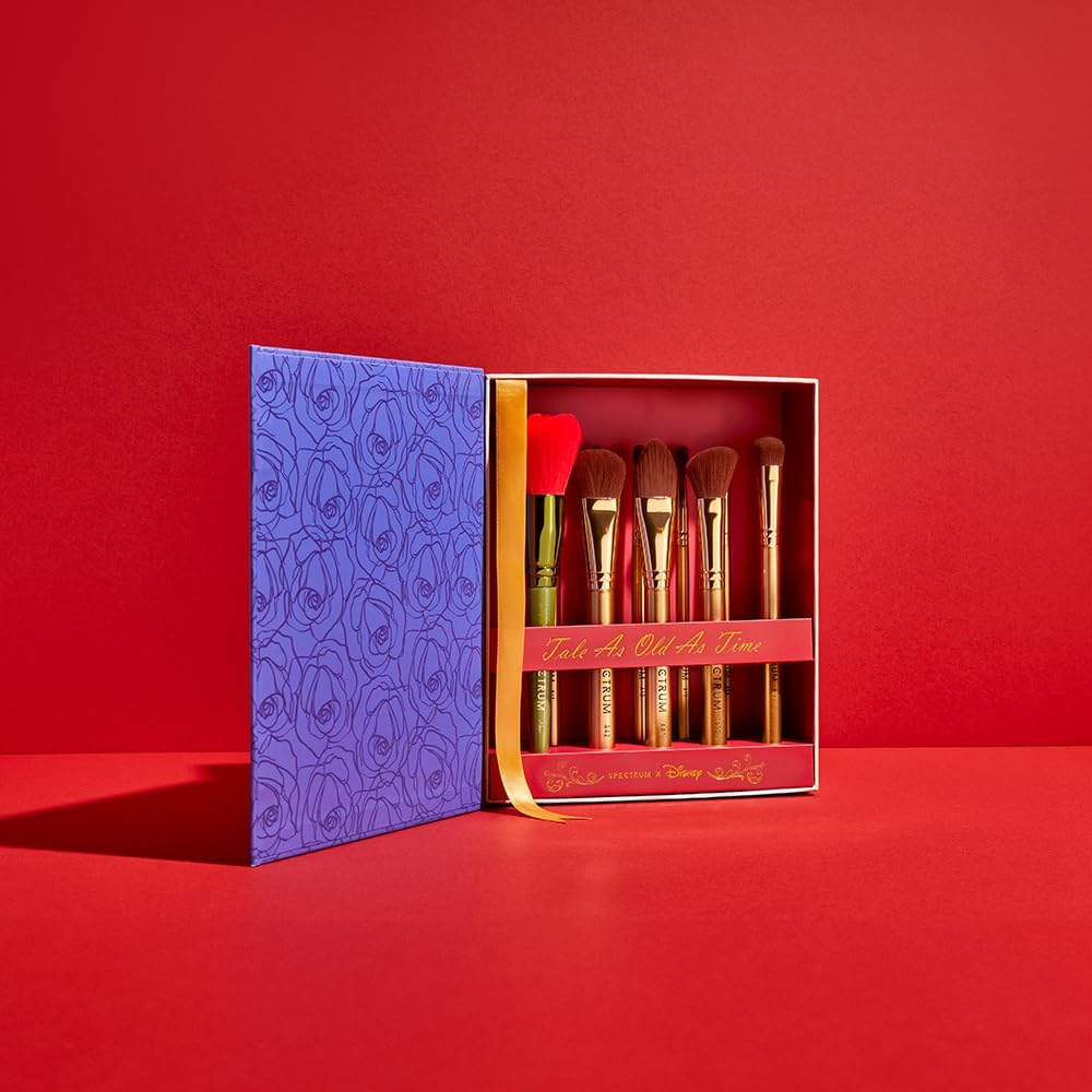 Spectrum Collections Beauty and the Beast Make up Brushes, Spectrum Makeup Brushes Set Including Face, Eye and Eyebrow Brushes with Enchated Rose Brush, 12 Piece Official Disney Makeup Brush Set image number 1