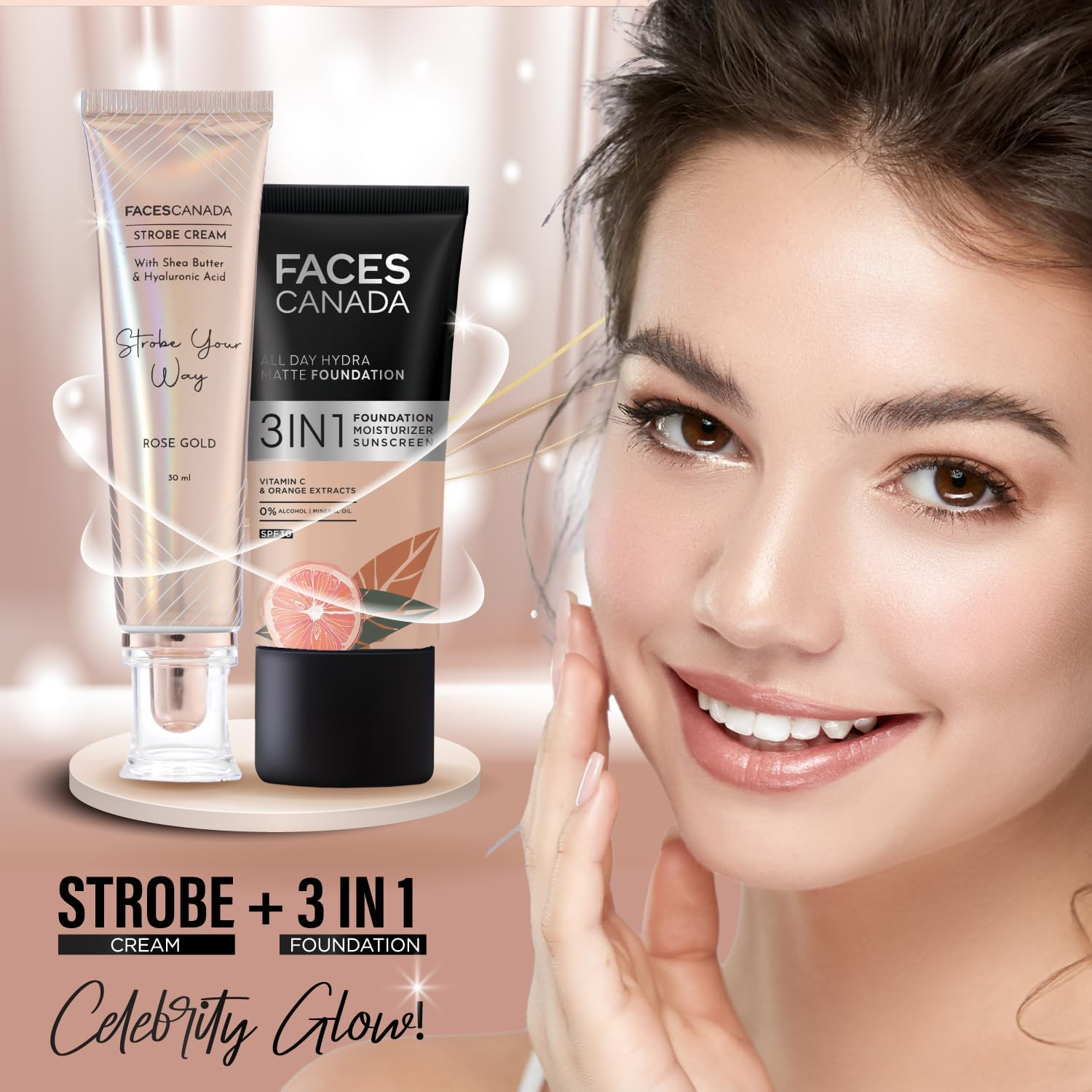 FACESCANADA Strobe Cream - Rose Gold, 30Ml | Primer + Highlighter + Moisturizer | Shea Butter & Hyaluronic Acid | Intense Hydration | Flawless Radiant Dewy Skin | Illuminating & Glowing Makeup Base image number 4