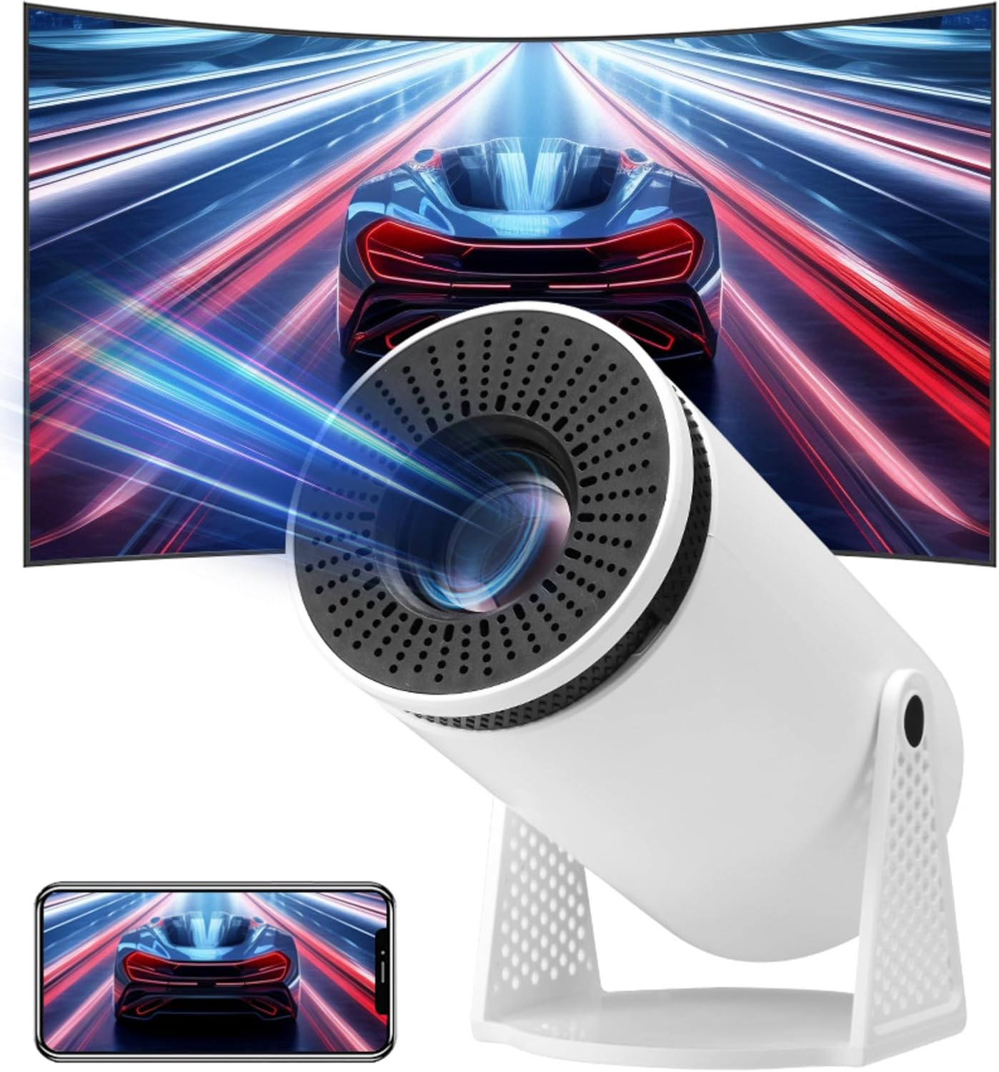 Bewinner 4K UHD Smart Small Projector, 1080P Portable Home Video Projector with 5G Wifi6 BT 5.3, Auto Correction, 260 Inch Screen Size, Home Theater for Android 11 (AU Plug 100‑240V) image number 1