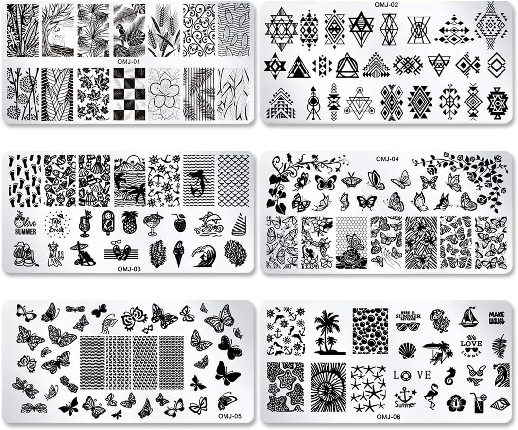 SILPECWEE 6Pcs Nail Art Stamping Templates Butterfly Flower Nail Art Stamps Stencils Manicure Accessories Nail DIY Tools image number 6