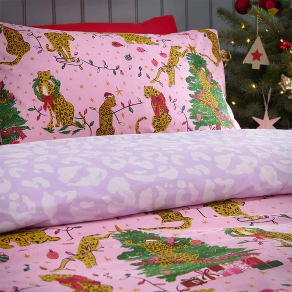 Furn. Purrfect Christmas Duvet Cover Set - Super King - Pink/Lilac image number 2