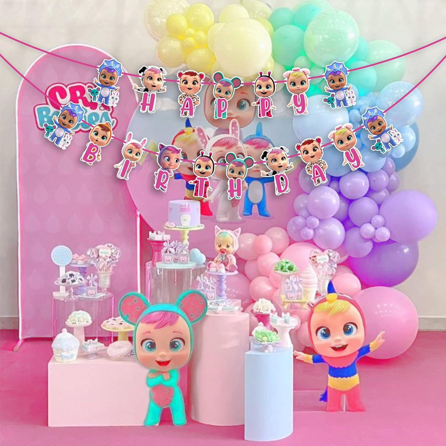 Mine Muse Happy Birthday Banner &ndash; Cute Pink Party Decoration for Girls, Themed Hanging Garland for Birthday & Mine Muse Celebrations