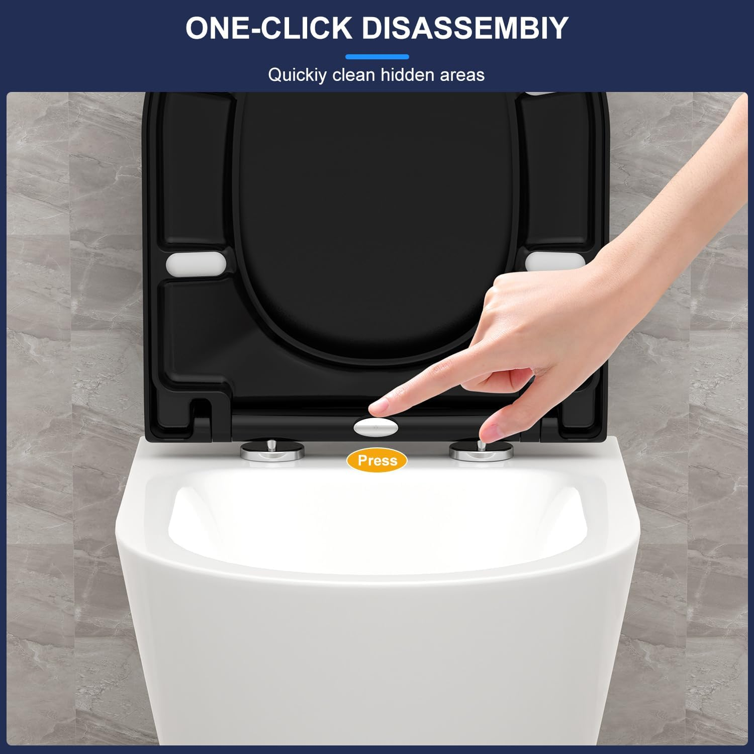 YEAUPE PRO U2009B WC Sitz Mit Absenkautomatik D-Form Schwarz Toilet Seat with Soft-Close Mechanism, D-Shape, Black D, 42.5 X 36.3 X 4.9 Cm