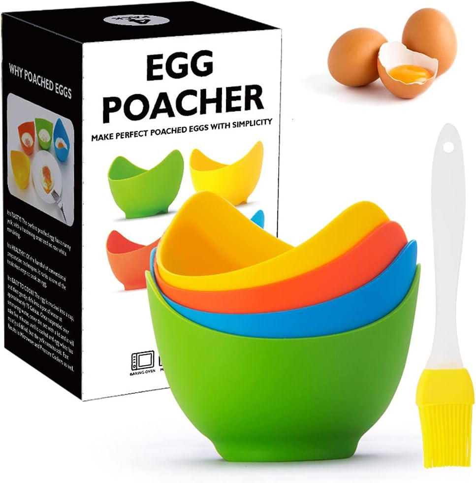 Egg Poacher Cups, Egg Boiler Mold Cup, Silicone Egg Poachers, Egg Poaching Cups with Ring Standers, Poached Egg Cups for Microwave Air Fryer Stovetop Egg Cooking, Non-Stick Bpa-Free, Set of 4 image number 6