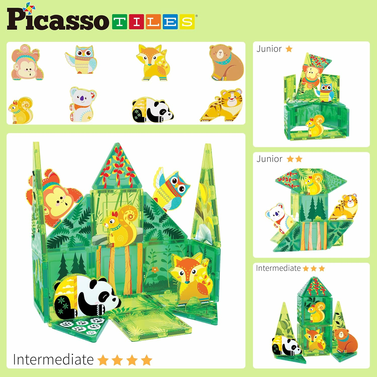 Picassotiles Magnet Tile Building Blocks Forest Animal Themed Playset with 8 Character Action Figures Educational STEM Learning Construction Kit Pretend Play Magnetic Tiles Toddler Kids Ages 3+ PTQ26 image number 5