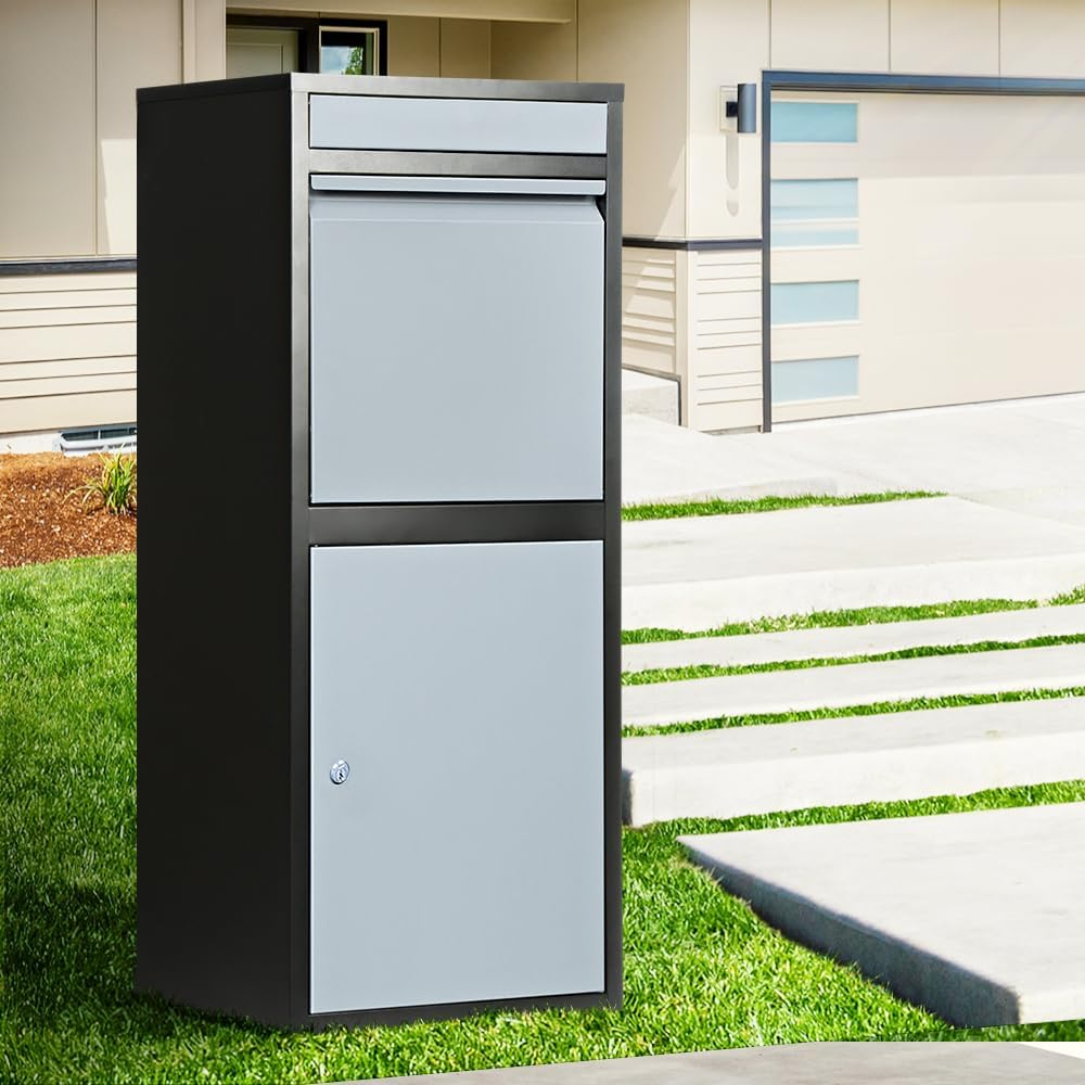 Groverdi Parcel Box Post Letter Box Package Mailbox Security Lock Storage All Black