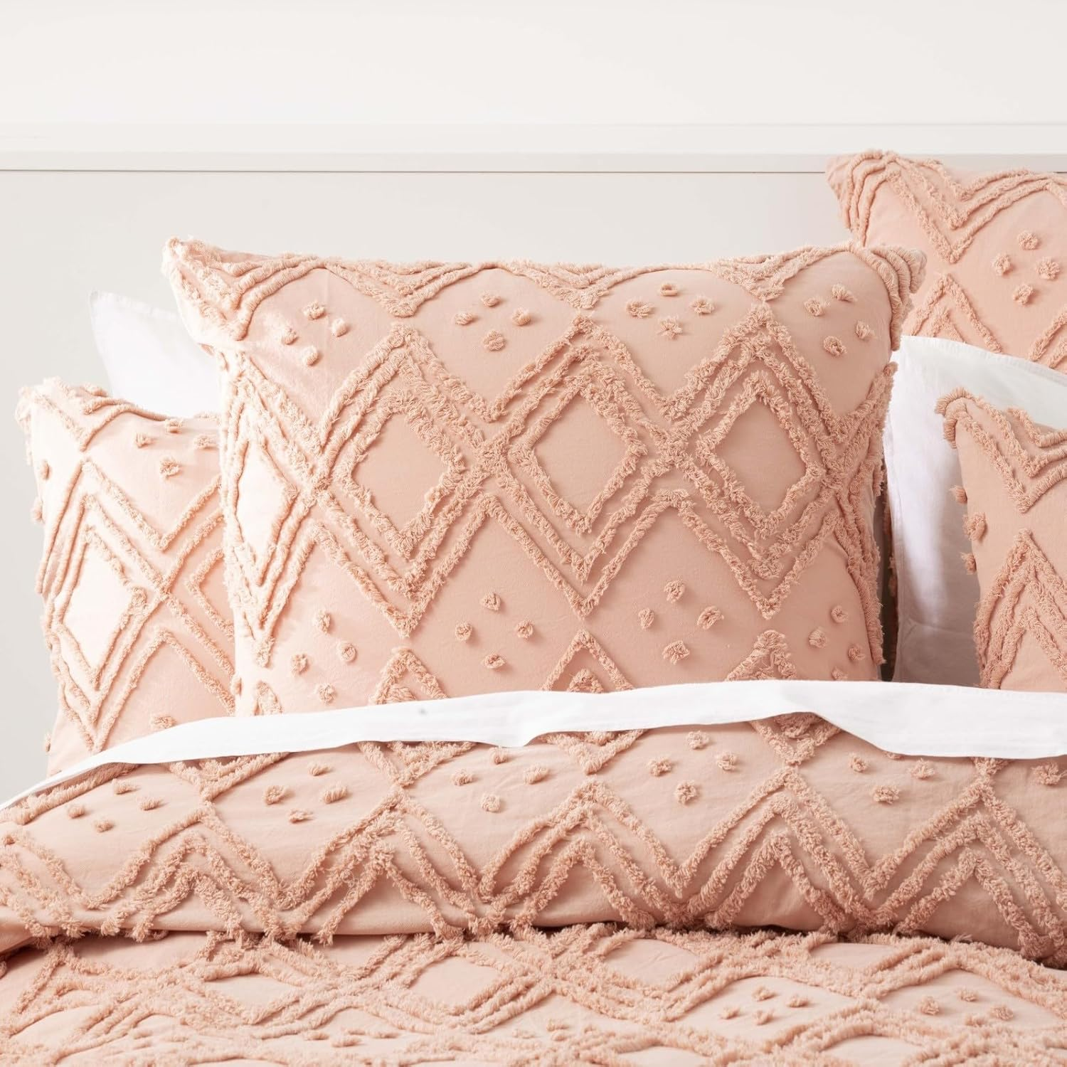 Park Avenue Medallion 100% Cotton Vintage Washed Tufted European Pillowcase, 65 Cm X 65 Cm Size, Blush image number 6