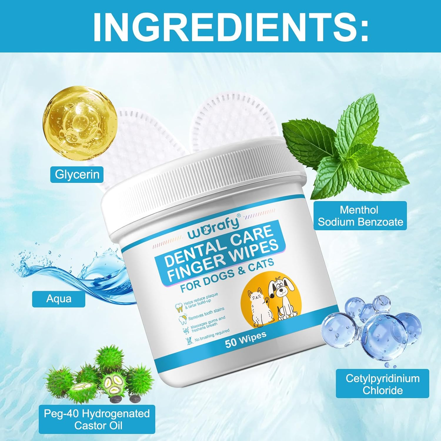 Dog Dental Care Wipes - Cat & Dog Teeth Cleaning Finger Wipes - Reduces Plaque & Freshing Breath - Disposable Pet Wipes - 50 Count image number 6