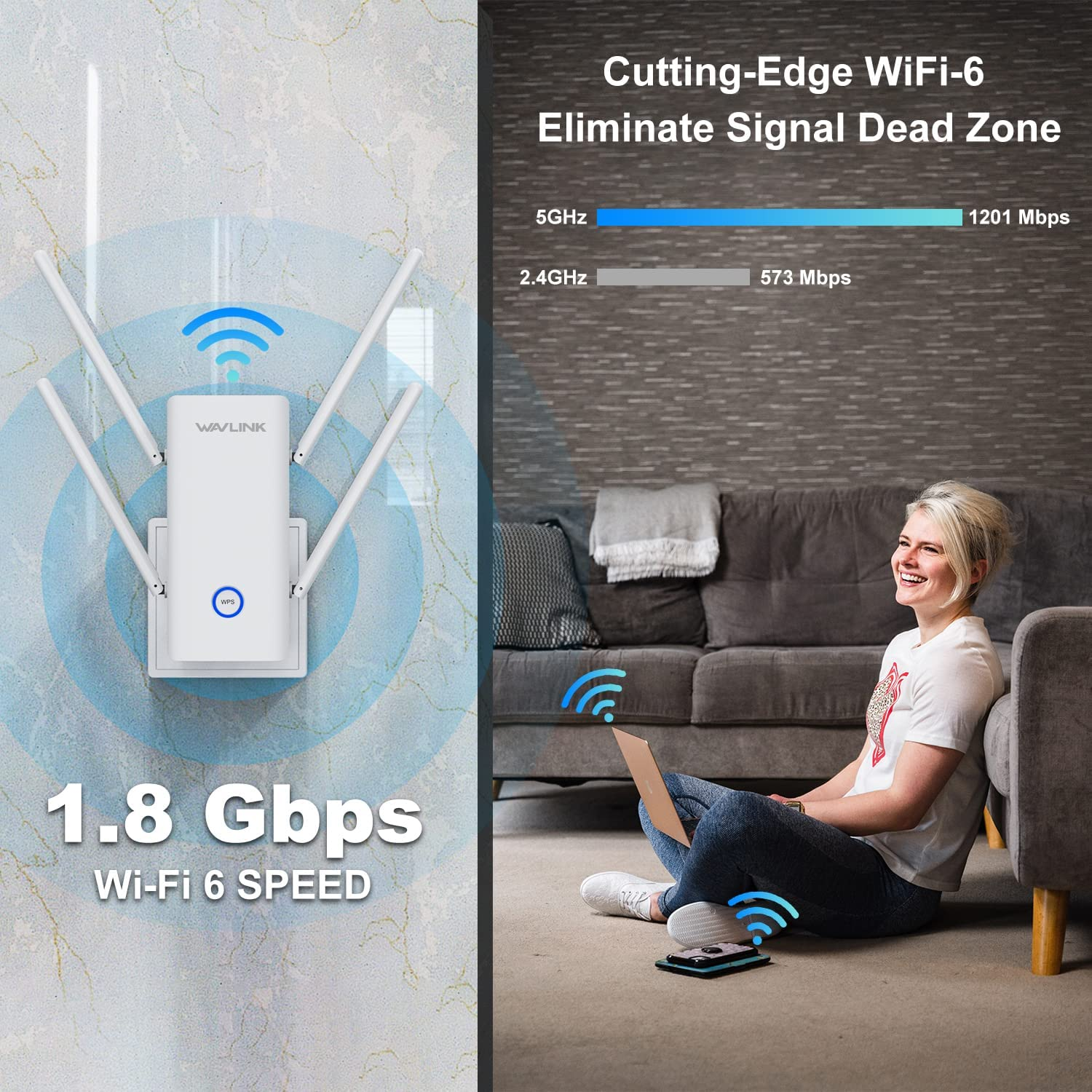 AX1800 Wi-Fi 6 Range Extender,Wavlink Mesh Internet Booster, Dual Band Wireless Signal Booster & Repeater up to 1.8Gbps Speed, AP Mode, Mesh Node with Ethernet Port Extend Internet Wifi to Home Device image number 5