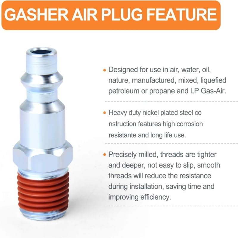 1/4-Inch NPT Male Industrial Air Plug, Pneumatic Plugs 300PSI Air Fittings(10-Pack) image number 5