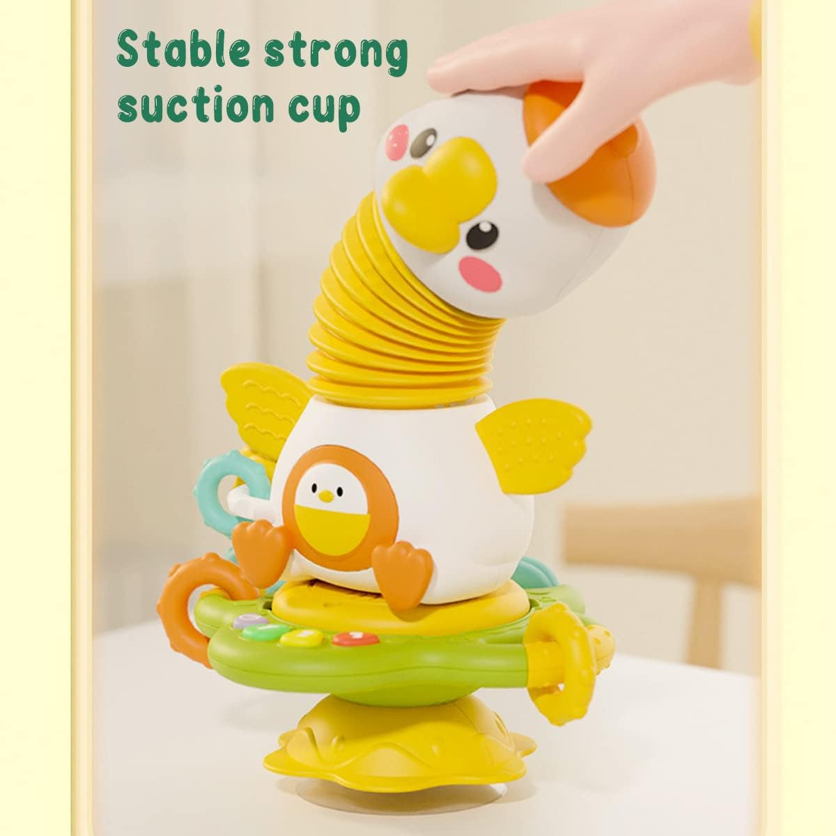 Baby High Chair Toys with Suction Cups Montessori Highchair Rattle Toy Early Educational Interactive Baby Tray Toy Cute Fun Sensory High Chair Suction Toy for 12 Months up Infant Toddler(Goose) image number 4