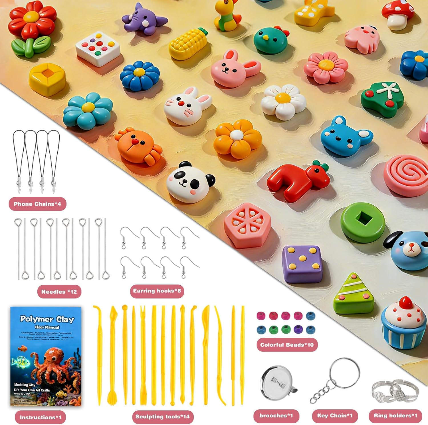Polymer Clay， Oven Bake Modeling Clay for Kids, DIY Starter Kits Model Clay, Non-Toxic, Non-Sticky,With Sculpting Tools, Ideal for Children and Artists - 88 Colors image number 3