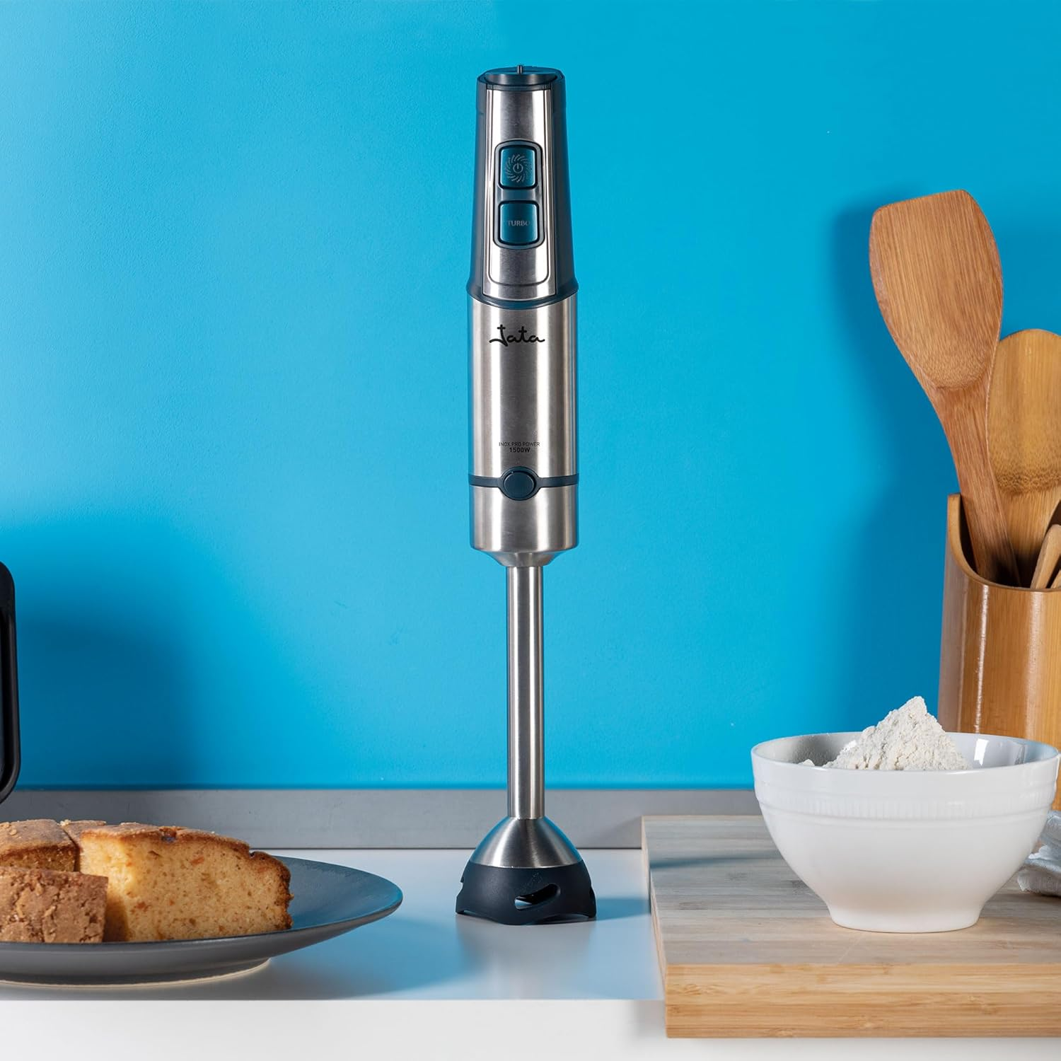 JATA JEBT1854 Professional Hand Blender 1500W | Stainless Steel Blades and Stand | Adjustable Speed & Turbo Function | Anti-Scratch Foot | Easy Cleaning | Ideal for Sauces & Purees