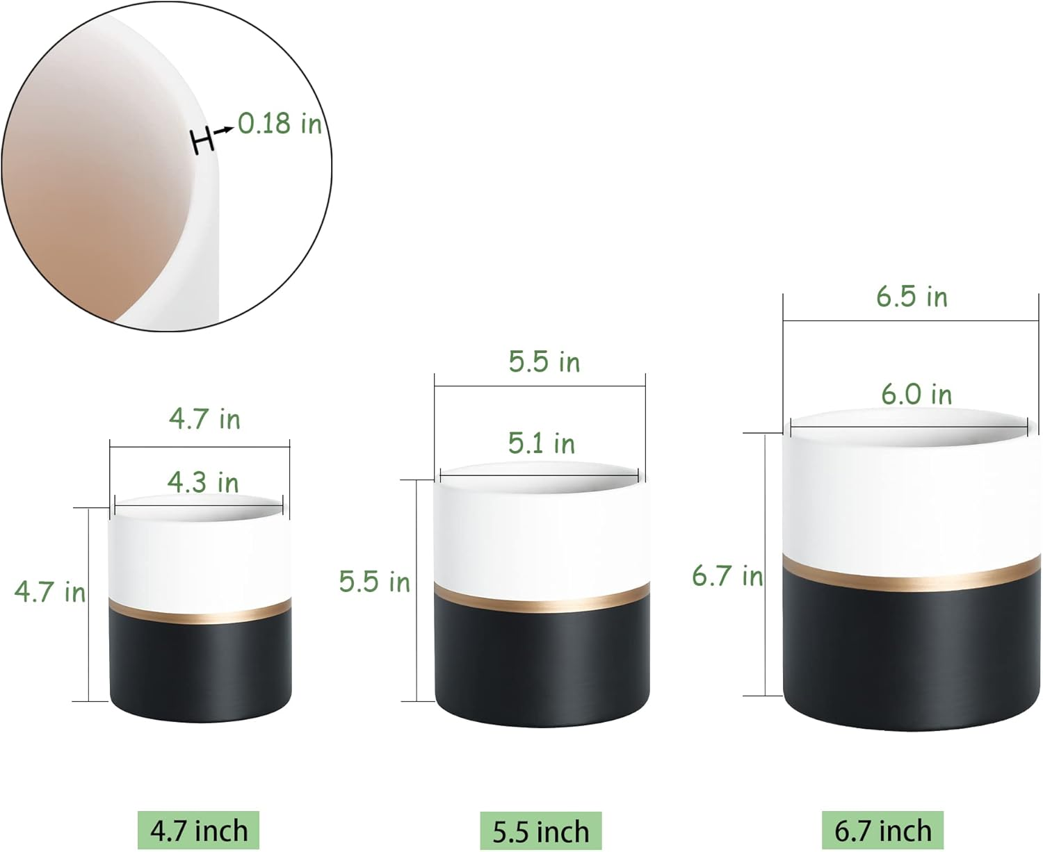 Planter Plant Pots Indoor - 6.7 Inch Modern Ceramic Flower Pot with Drainage Hole for Home Office Decoration (White Black)(Plant Not Included) image number 5