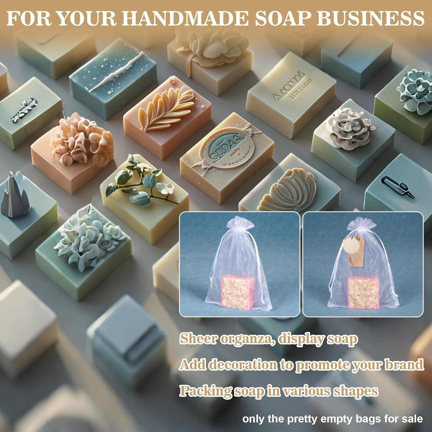 Sukh 50 Organza Soap Bags for Packaging - Organza Gift Bags 5X7 Soap Bags for Homemade Soap Wedding Anniversary Souvenir Soap Mesh Wedding Favor Bags Small Soap Pouches Gift Bags for Small Business image number 5