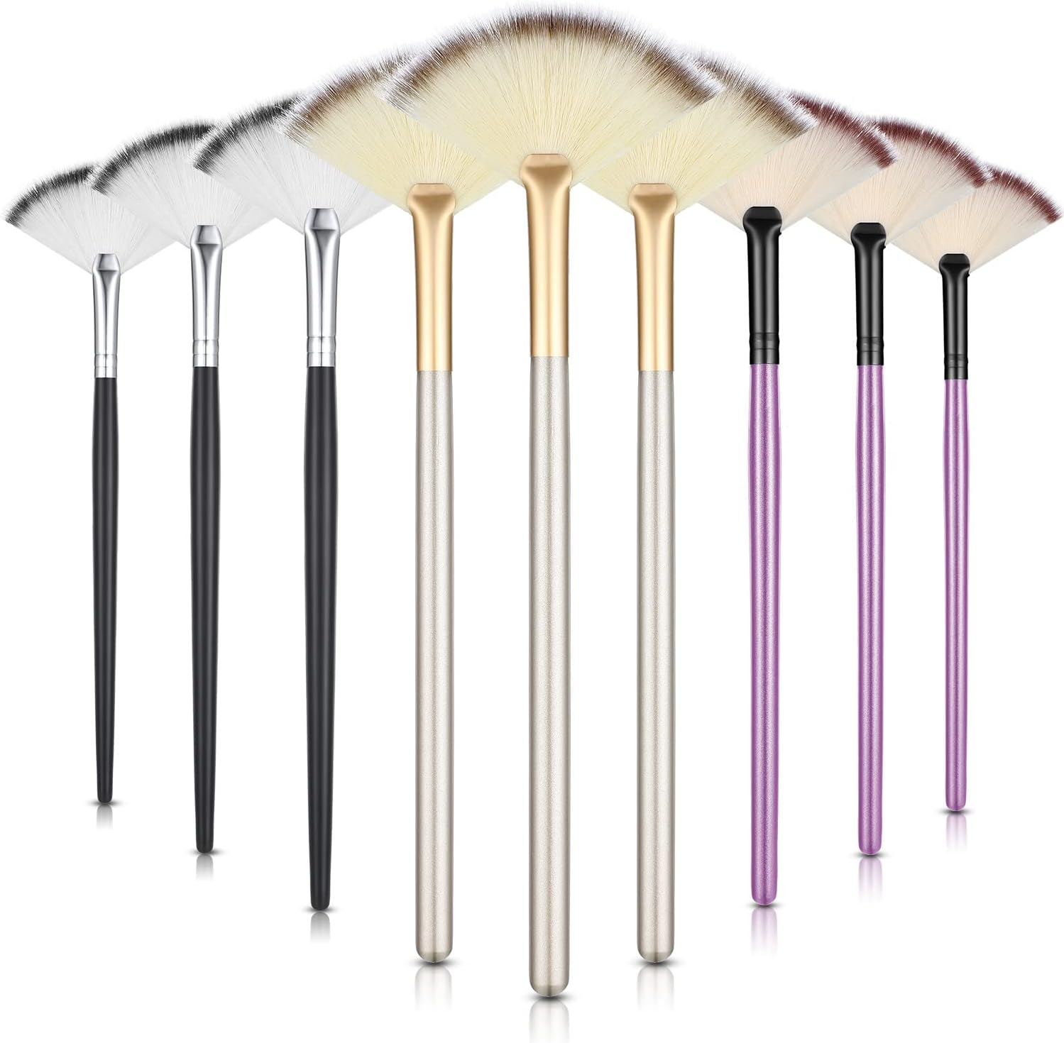 9 Pieces Facial Brushes Fan Mask Brushes, Soft Facial Applicator Brushes Tools for Peel Glycolic Mask Makeup for Mud Cream (Champagne, Purple, Black)