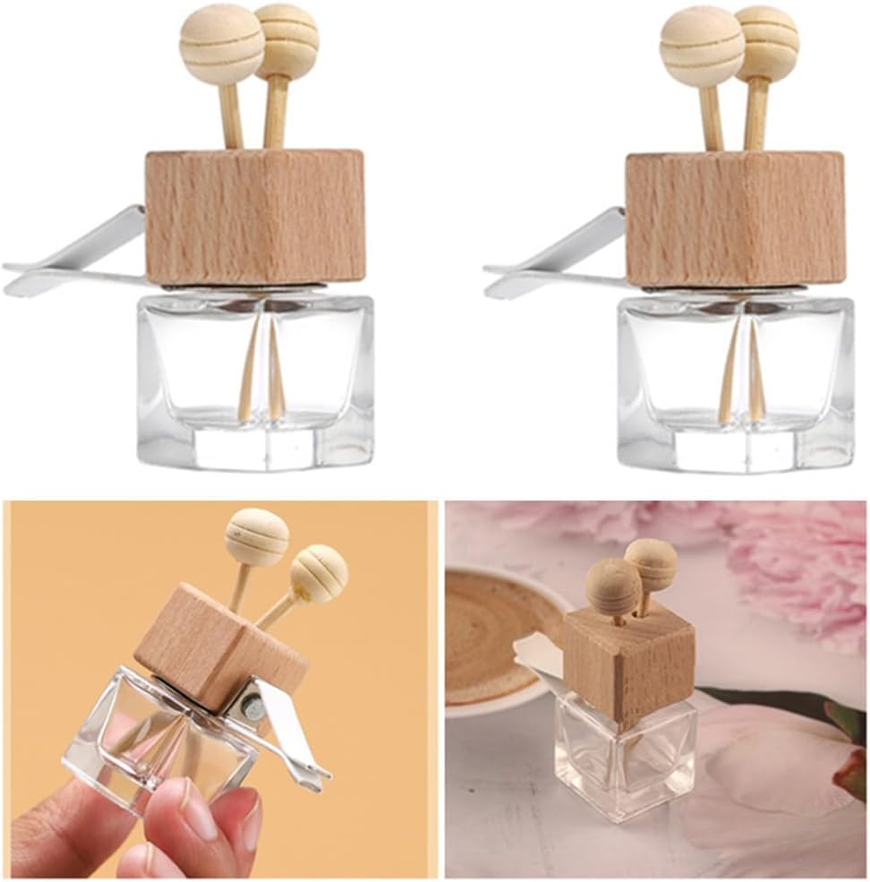 Car Diffuser Air Freshener Bottle,4 Pcs Car Perfume Bottle, 8 Ml Clear Empty Car Essential Oil Diffuser Auto Glass Perfume Diffuser Bottle with Vent Clip Wooden Caps Stick Fragrance Ornament image number 2