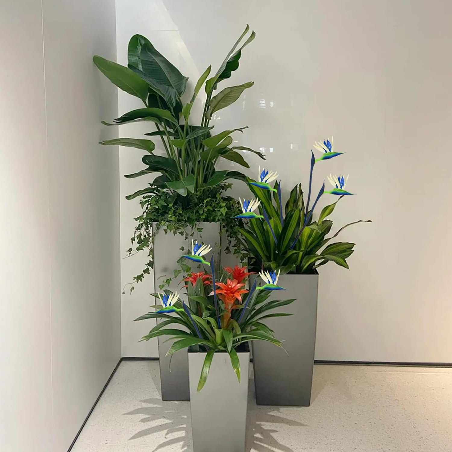 Bacucine Bird of Paradise Artificial Plant 6Pcs Rubber Strelitzia Artificial Flowers Bouquet Tropical Flowers for Home Garden Office Wedding Party Decor (Blue) image number 5