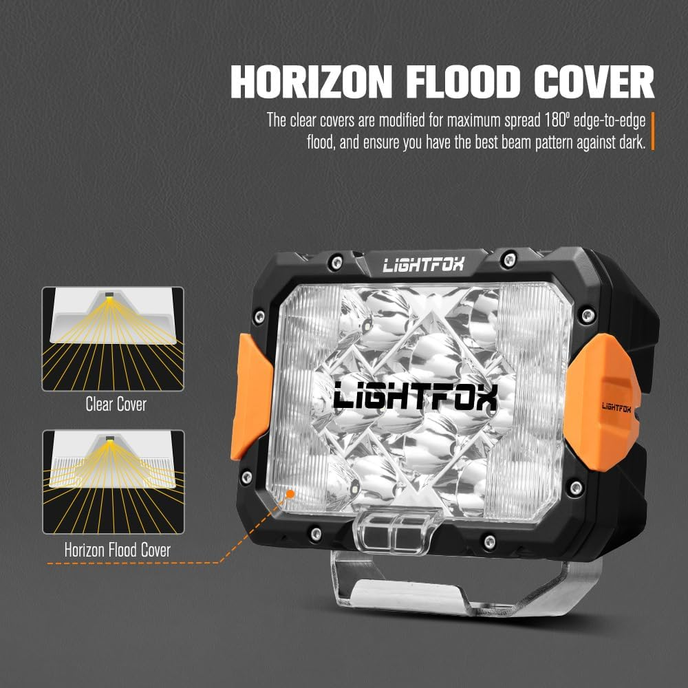 LIGHTFOX 2 Pcs 9 Inch LED Driving Light Rectangular, 13,560LM Spot & Flood with Protective Covers & Colour Caps, Adjustable Angle with Wiring Harness, IP68 for Offroad Jeep Wrangler Truck Pickup SUV image number 2