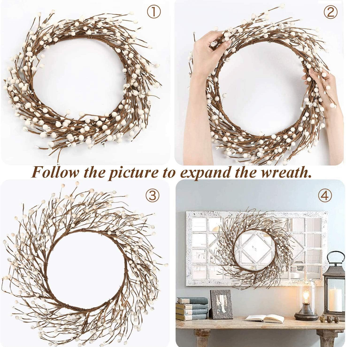 Whonline 18 Inches Pip Berry Wreath Winter Decor White Winter Wreath for Front Door Christmas Wreath for Festival Celebration Wall Window Home Decor image number 2