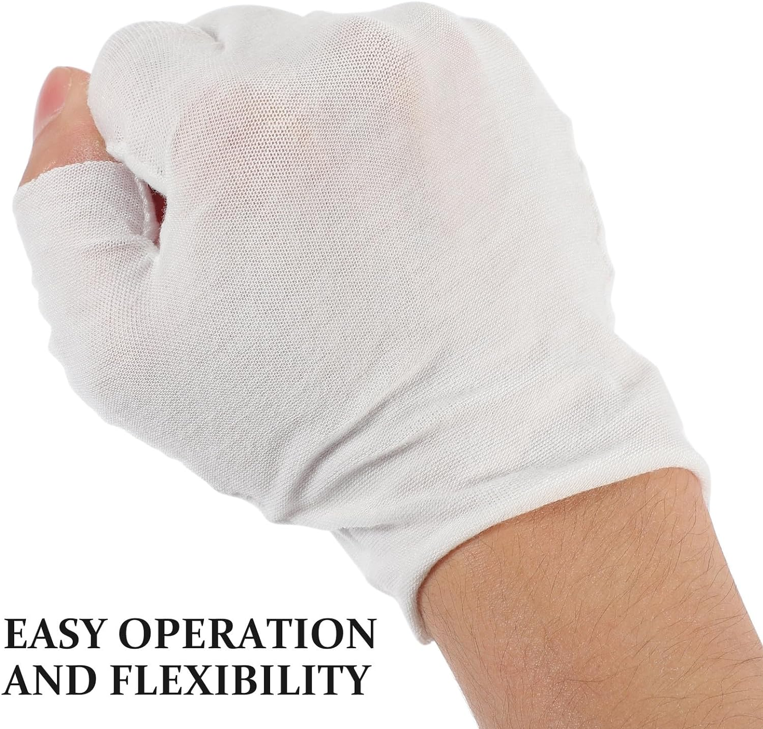 Moisturizing Gloves Overnight, 12 Pairs Fingerless Cotton Gloves for Dry Hands White Cotton S for Men Women Washable Spa Inspection S