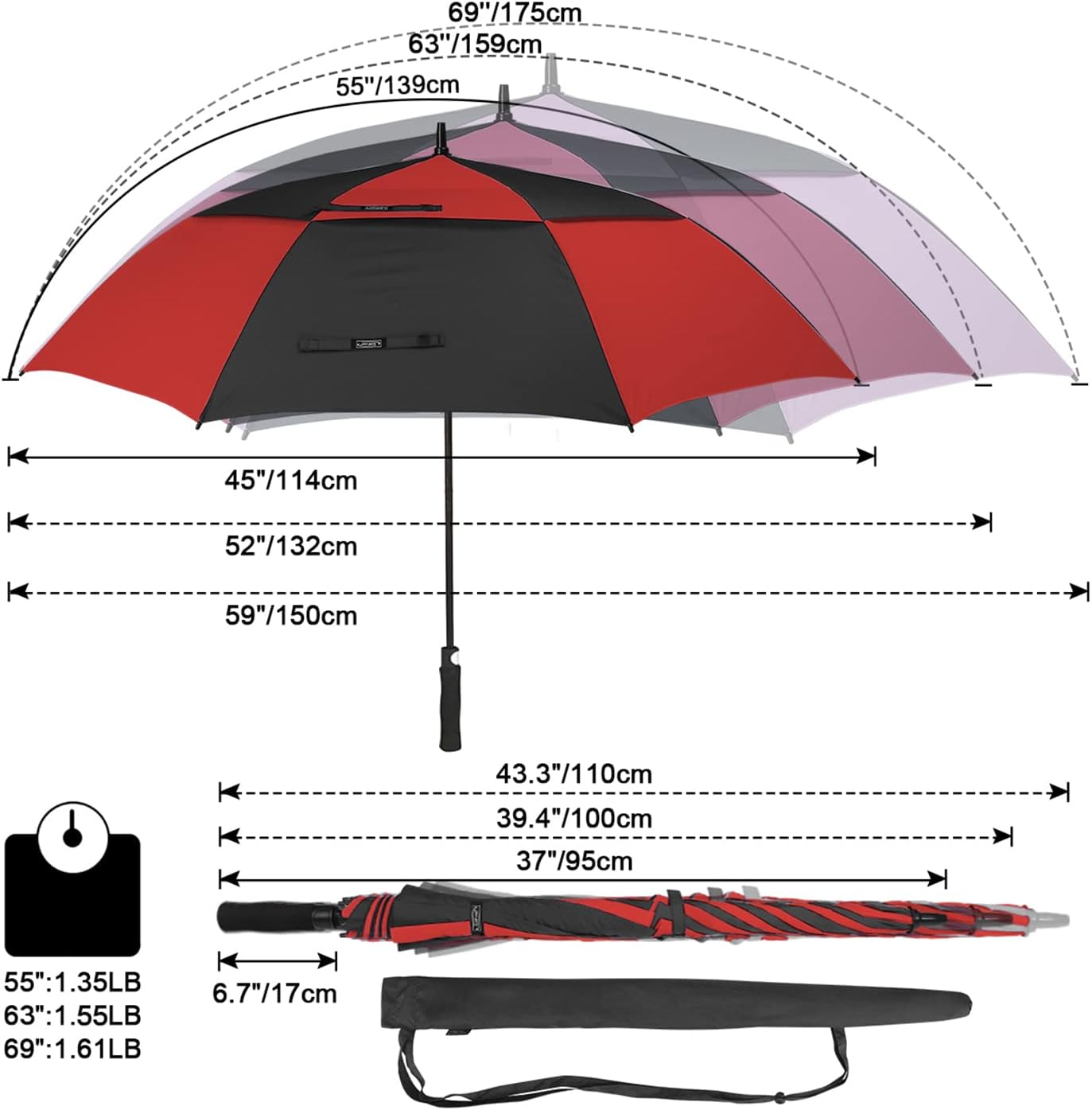 G4Free 63 Inch Golf Umbrella Windproof Double Canopy Extra Large Oversize Automatic Open Waterproof Umbrellas image number 4