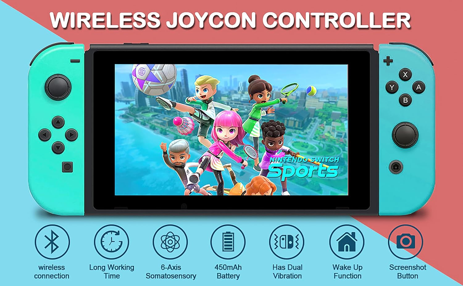 Costec Joy Con Controller for Nintendo Switch Replacement for Nintendo Switch Controller, Compatible with Switch, Wireless Left and Right Joy Con for Switch Nintendo Support Dual Vibration/Wake-Up/Screenshot, Joy Con Controller for Switch OLED Lite [Pastel Green/Pastel Blue] image number 3