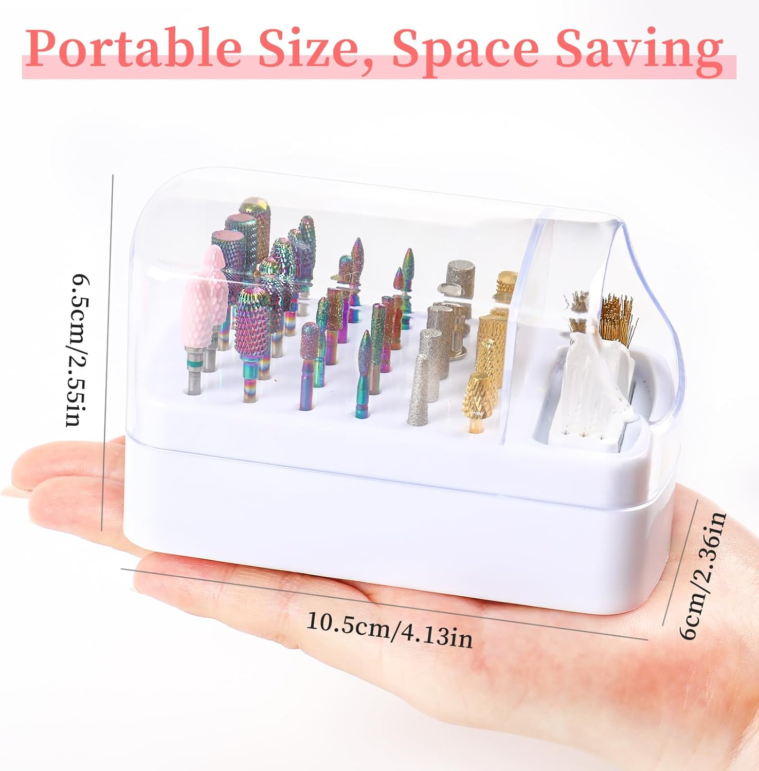 2 in 1 Nail Drill Bits Holder & Nail Drill Bits Cleaning Brush Case,30 Holes Dustproof Nail Art Drill Bits Stand Display Storage Box and Nail Drill Bits Cleaner Manicure Tools (White) - White image number 4